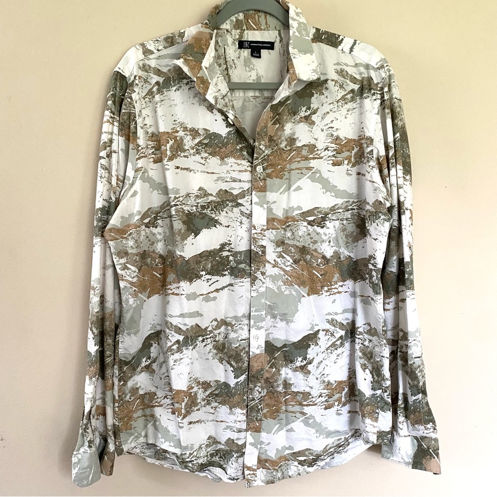 Mountain print earthy mountain print button down